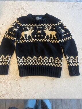 Polo by Ralph Lauren Black Crewneck Sweater with Cream Reindeer Motif